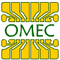 The OMEC logo in green and gold, in the form of a printed circuit.